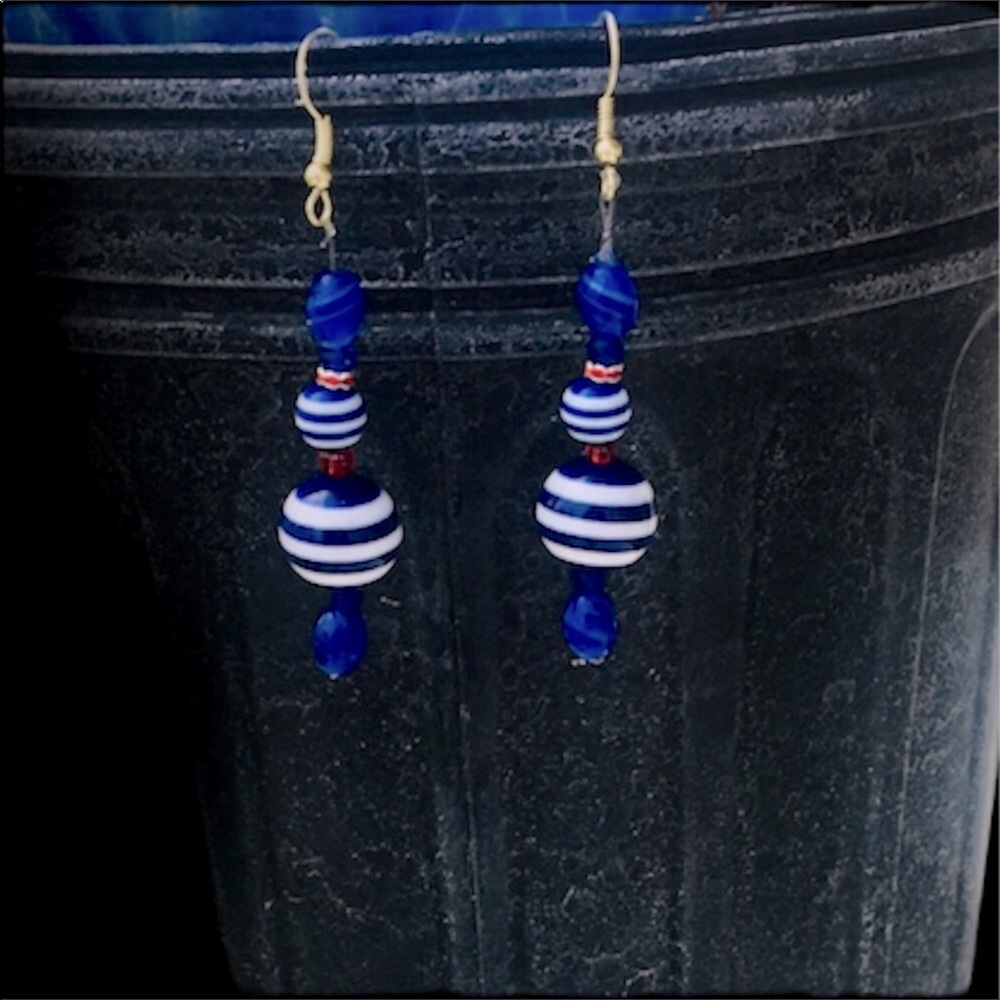 Royal Blue patriotic dangling beaded earrings